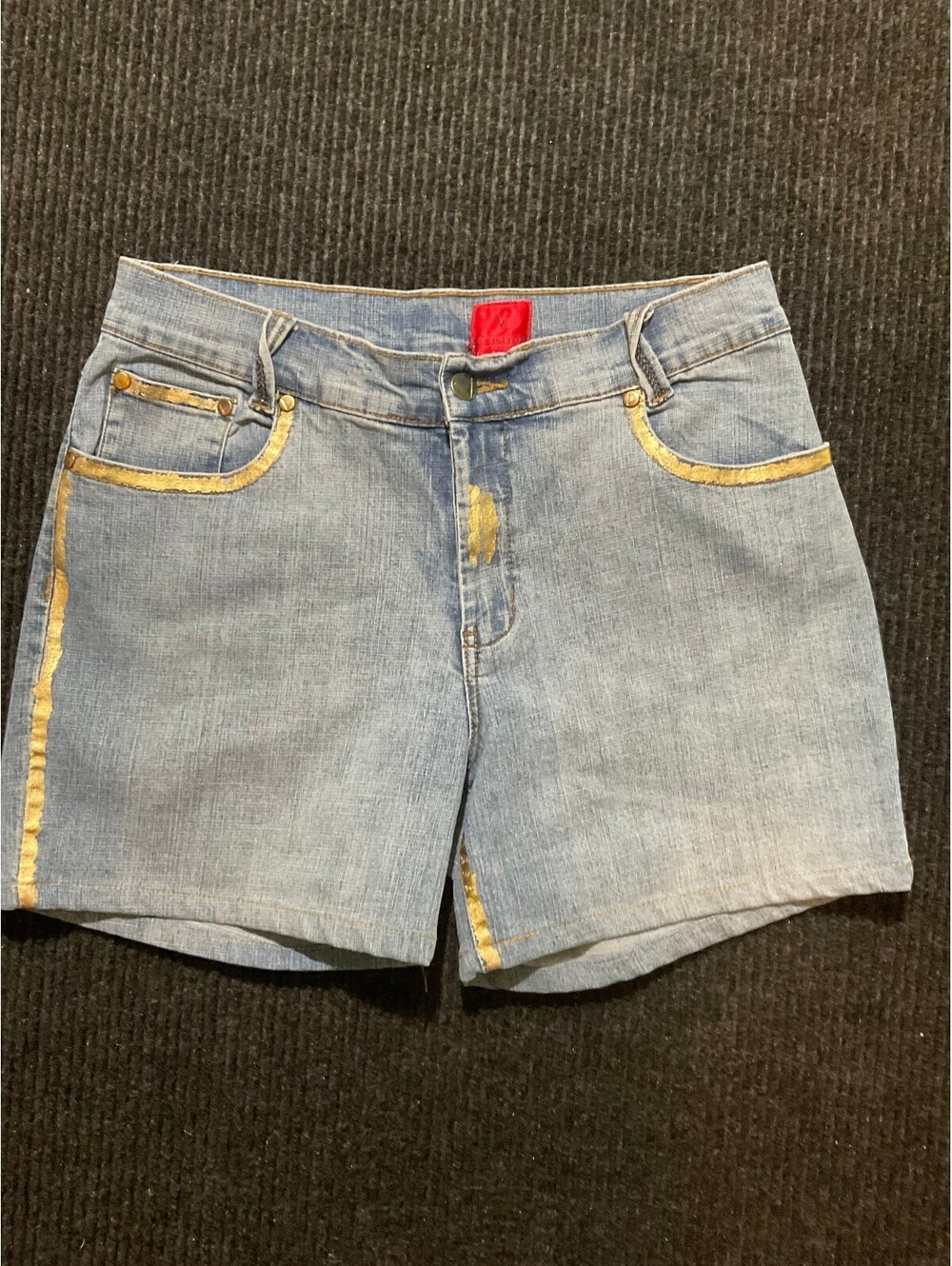 V Cristina Women's Blue Jean Shorts with Gold Painted Trim Size P10